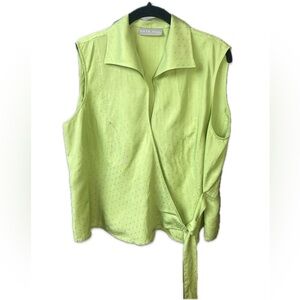 Kate Hill Wrap 100% Silk Sleeveless Wrap Blouse Pale Green Size 16